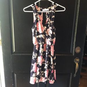 Lush mini navy dress with pink and white flowers